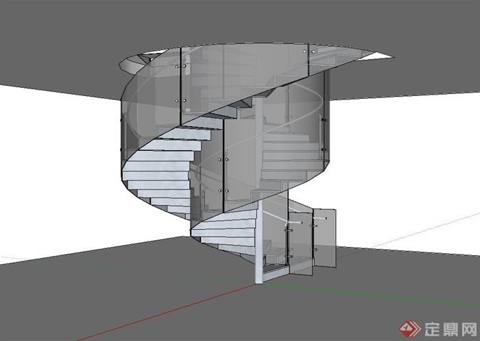 现代风格多层建筑楼梯设计su模型(3)