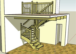 浅色木楼梯设计SU(草图大师)模型