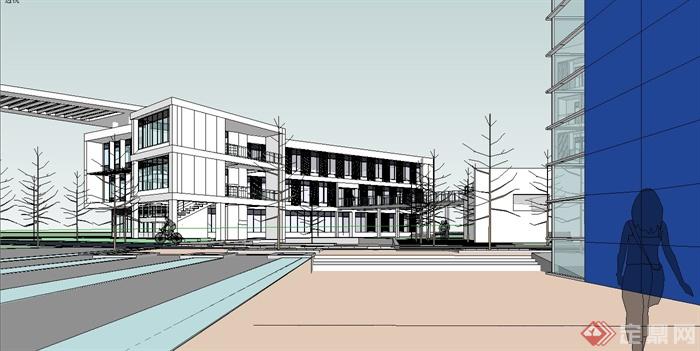 某现代风格完整的校园建筑设计SU模型(4)