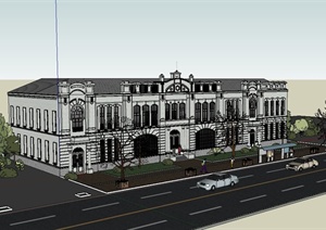 某美式风格沿街学校建筑楼设计SU(草图大师)模型