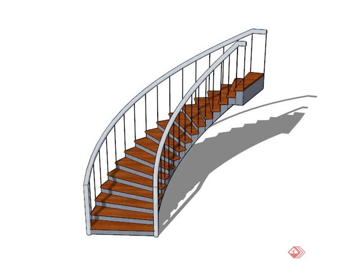 旋转木楼梯设计SU模型素材(1)