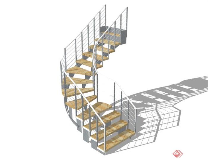 现代转角木踏步楼梯设计SU模型(1)