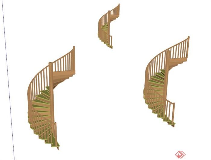 三个旋转木楼梯设计SU模型(1)