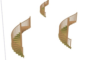 三个旋转木楼梯设计SU(草图大师)模型