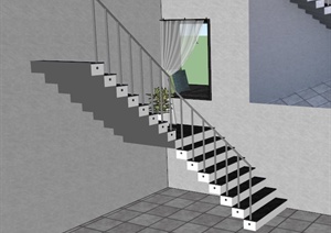 深色木材转角楼梯设计SU(草图大师)模型