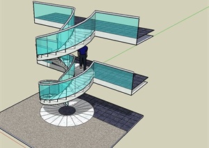 某现代风格玻璃栏杆楼梯设计SU(草图大师)模型