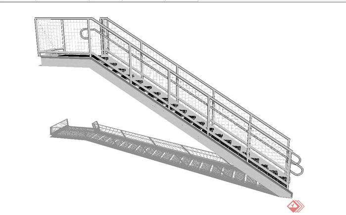 某现代风格精致铁艺楼梯设计su模型(2)