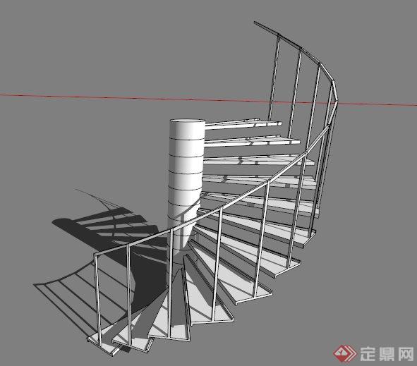 白色旋转楼梯设计SU模型素材(1)