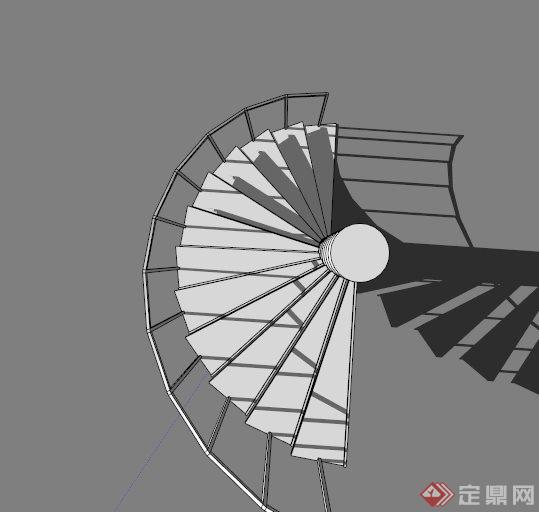白色旋转楼梯设计SU模型素材(2)
