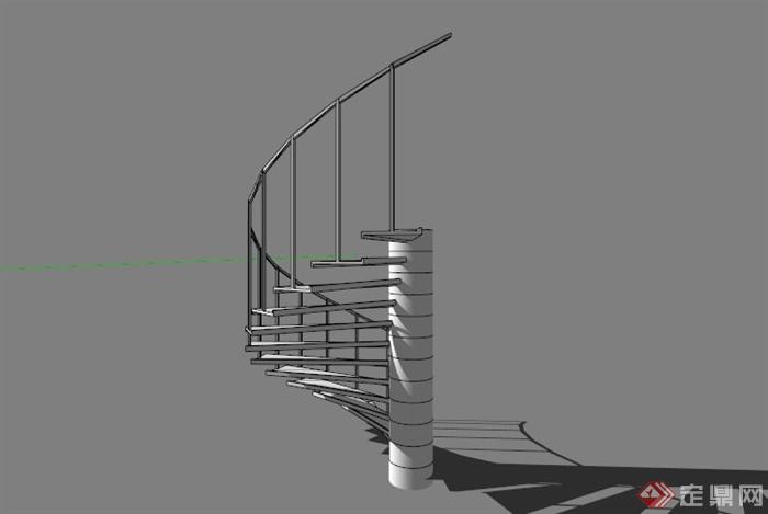 白色旋转楼梯设计SU模型素材(3)
