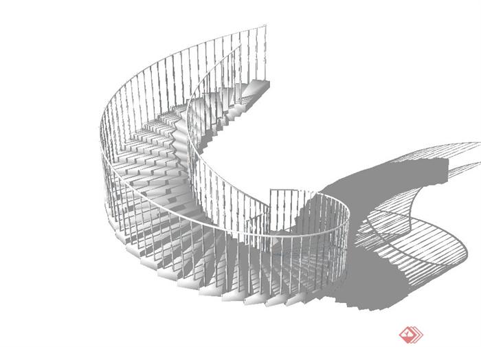 现代风格无材质建筑旋转楼梯设计SU模型(1)