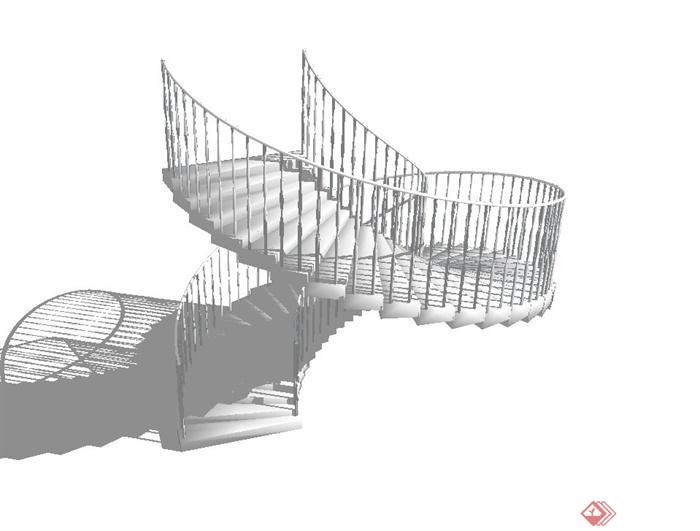 现代风格无材质建筑旋转楼梯设计SU模型(2)
