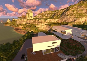现代山地别墅建筑设计方案（SU(草图大师)模型+CAD方案+JPG效果图）