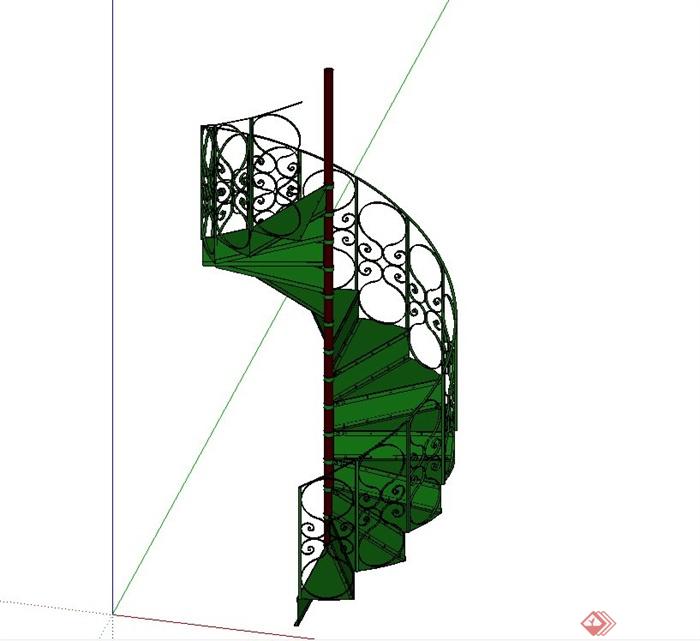 某欧式风格旋转楼梯设计su模型(2)