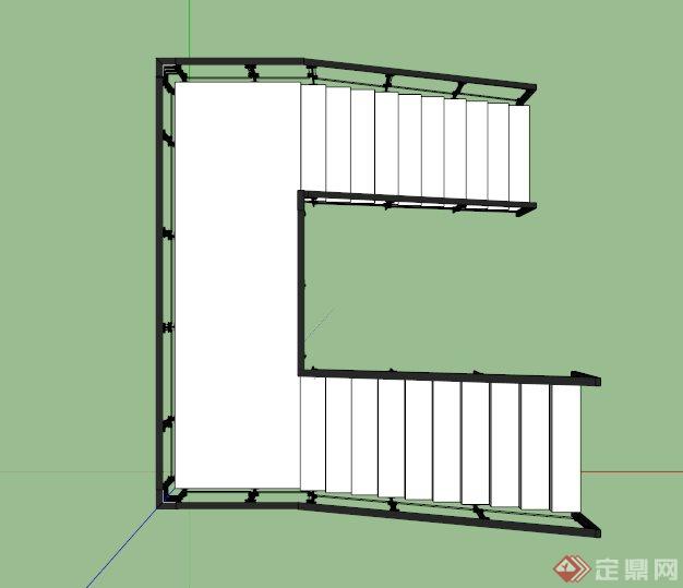 现代玻璃围栏楼梯组合SU模型(2)