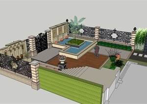 200平小庭院景观设计SU(草图大师)模型