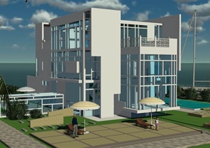 现代多层别墅建筑（SU(草图大师)模型+效果图+CAD方案）