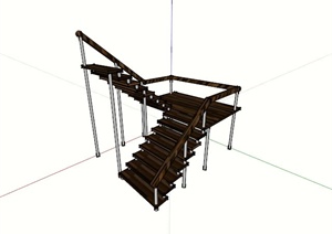 现代深色木楼梯SU(草图大师)模型