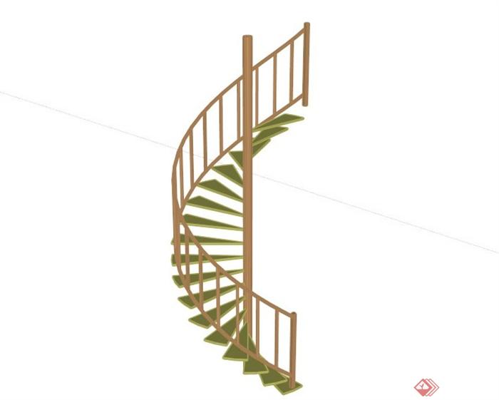 木质旋转楼梯设计SU模型(1)