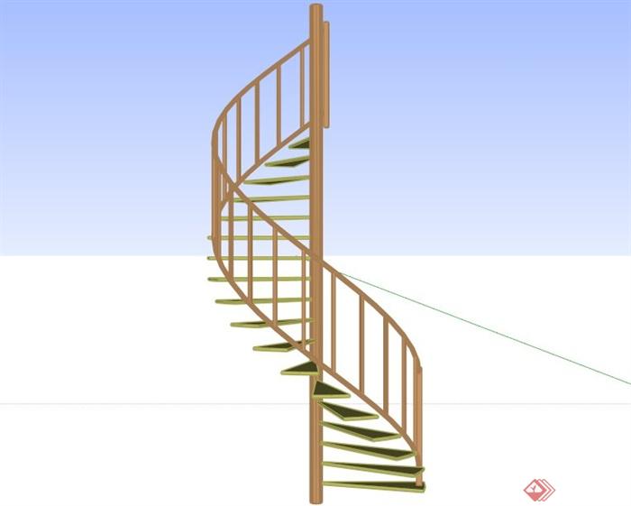 木质旋转楼梯设计SU模型(3)
