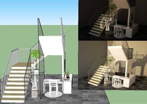 某现代风格住宅楼楼梯设计SU(草图大师)模型