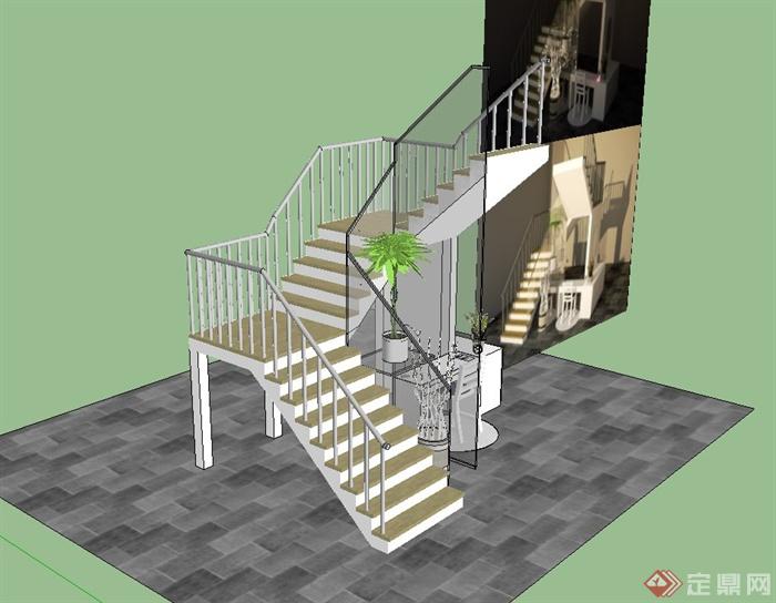 某现代风格住宅楼楼梯设计su模型(2)