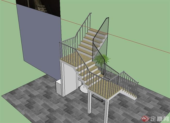 某现代风格住宅楼楼梯设计su模型(3)