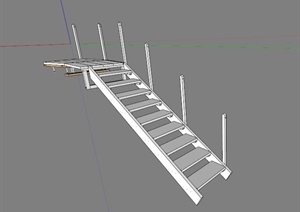 现代木楼梯设计SU(草图大师)模型