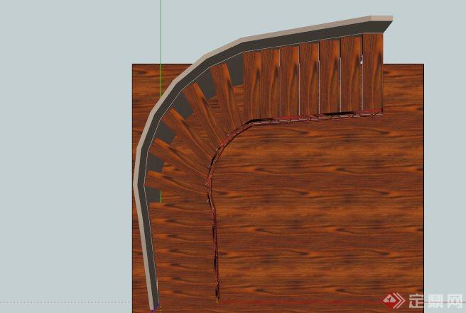 木质旋转楼梯设计SU模型素材(2)