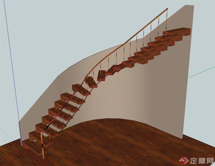 木质旋转楼梯设计SU模型素材(1)