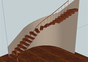 木质旋转楼梯设计SU(草图大师)模型素材