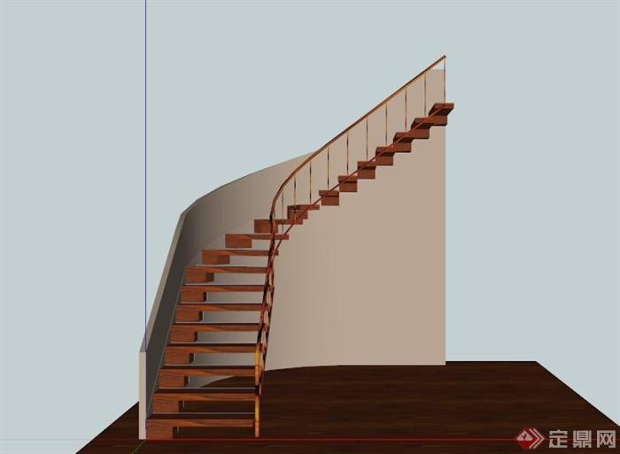 木质旋转楼梯设计SU模型素材(3)