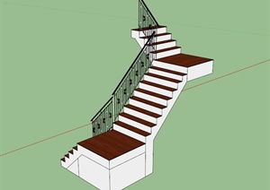 室内铁艺栏杆楼梯设计SU(草图大师)模型