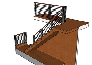 现代木制楼梯SU(草图大师)模型