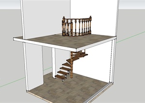 现代风格住宅室内木质楼梯设计SU(草图大师)模型