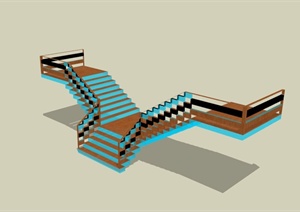 现代T字木楼梯设计SU(草图大师)模型
