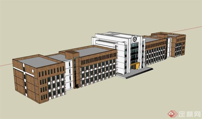 对称式现代教学楼建筑设计SU模型素材(1)
