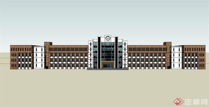对称式现代教学楼建筑设计SU模型素材(3)