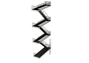某现代风格多层建筑楼梯设计SU(草图大师)模型