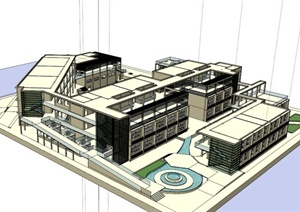 三层教学楼建筑设计SU(草图大师)模型素材