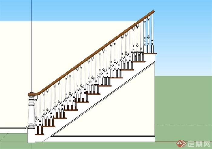 室内欧式木制楼梯设计SU模型(3)