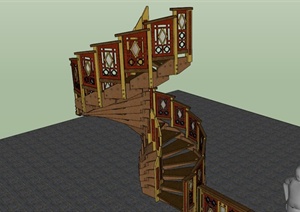 现代中式雅致木楼梯设计SU(草图大师)模型