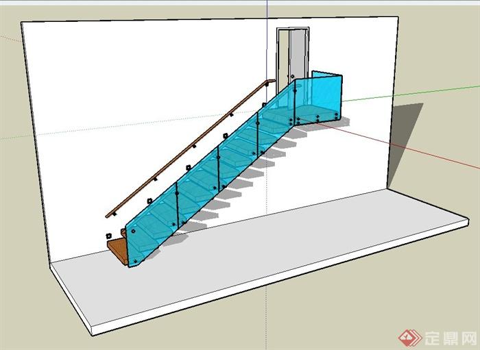 某现代风格玻璃栏杆建筑楼梯设计su模型(1)