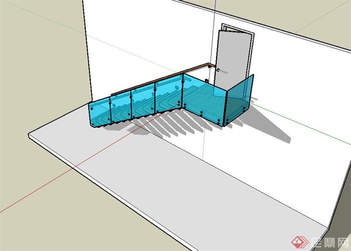 某现代风格玻璃栏杆建筑楼梯设计su模型(2)