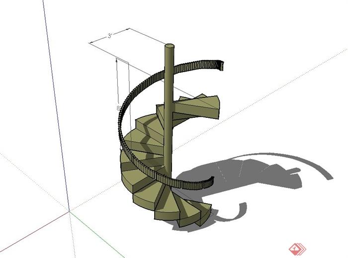现代风格详细的旋转楼梯设计su模型(1)