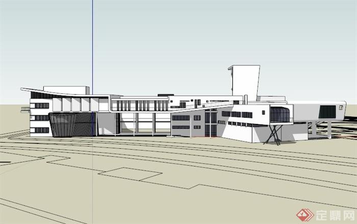 现代白色简约教学楼建筑SU模型素材(3)