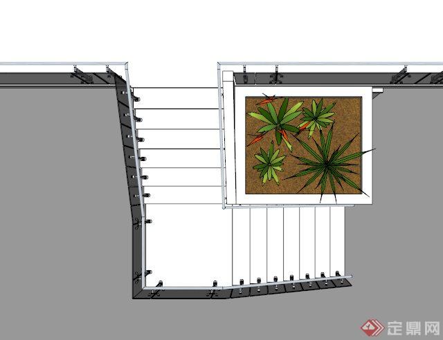 室内现代玻璃围栏楼梯设计SU模型(2)