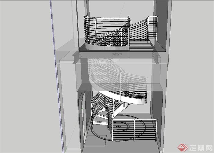 某现代风格建筑旋转楼梯su模型(2)