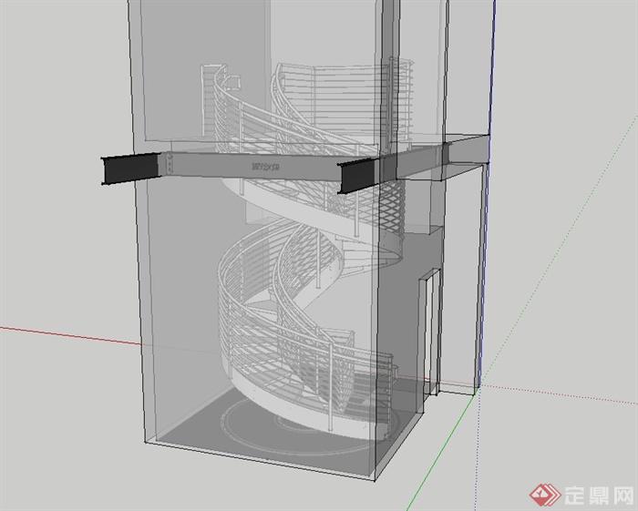 某现代风格建筑旋转楼梯su模型(3)