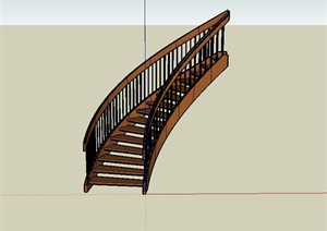 某现代风格木质材质楼梯设计SU(草图大师)模型